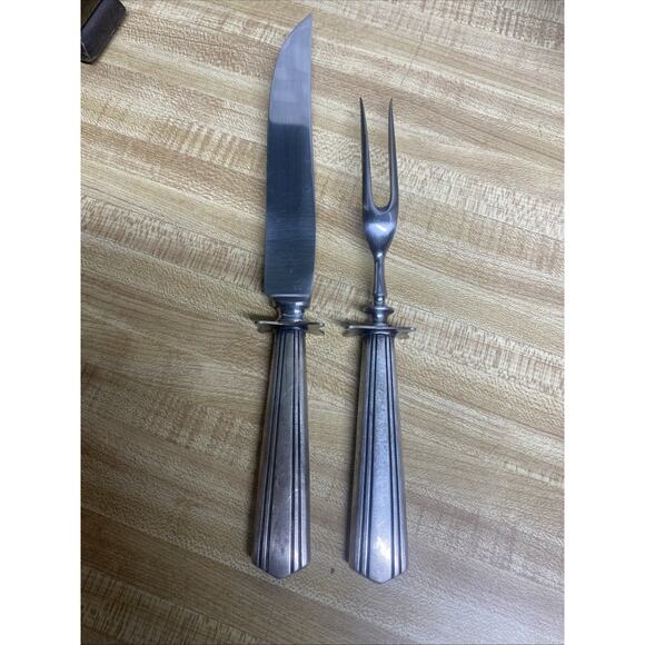 VINTAGE Art Deco Style Gorman Stainless 2 Piece Carving Set Knife Meat Fork - Picture 5 of 7